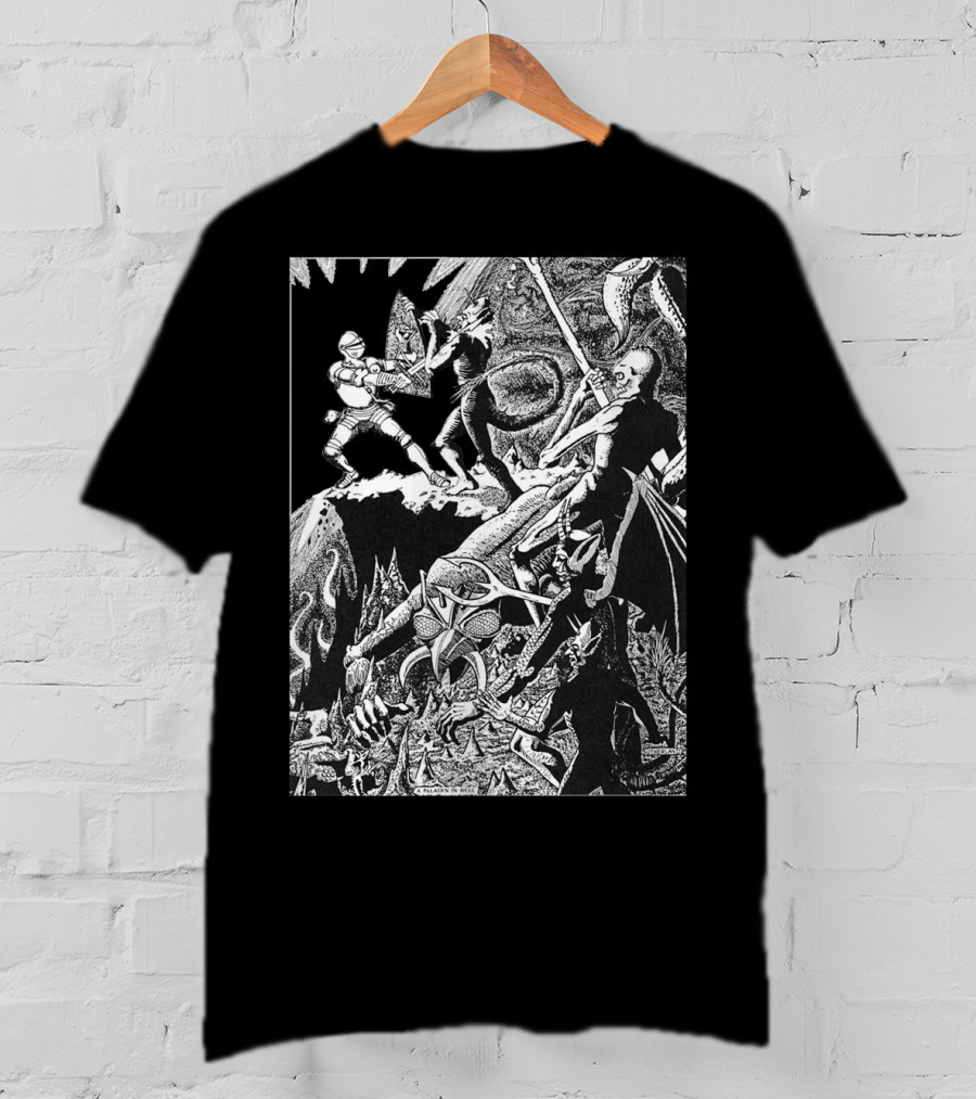 PALADIN IN HELL Classic Dungeon Adventure Battle Scene With Demons And Warriors T-Shirt