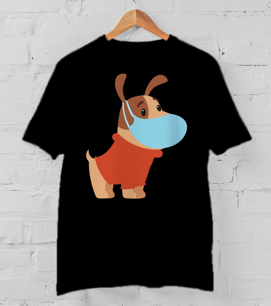 Dog With Mask In Red T-Shirt