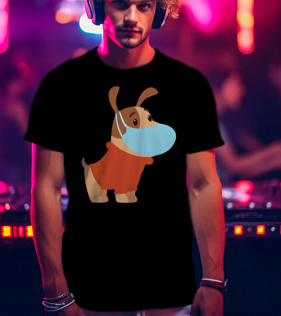 Dog With Mask In Red T-Shirt