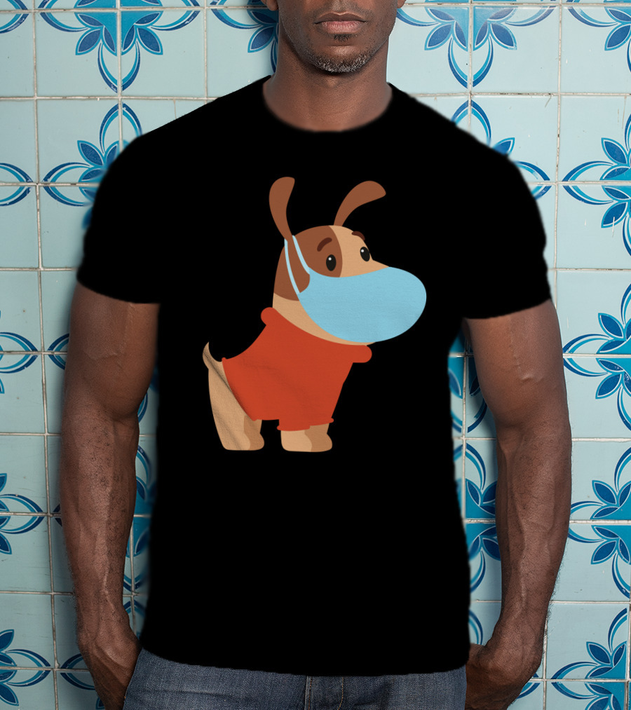 Dog With Mask In Red T-Shirt