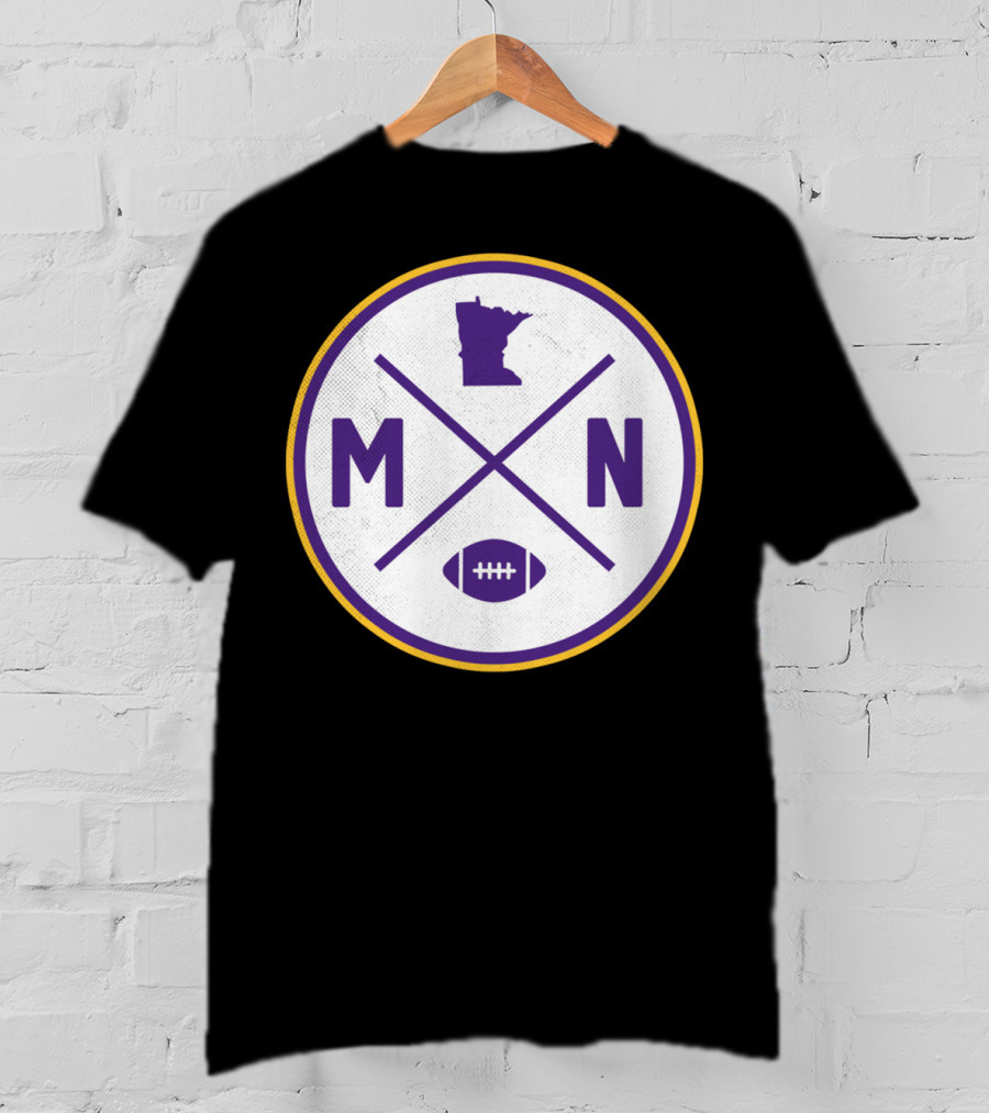 MN State Outline Minnesota Football Crossed Sticks Icon Purple Gold Circle T-Shirt