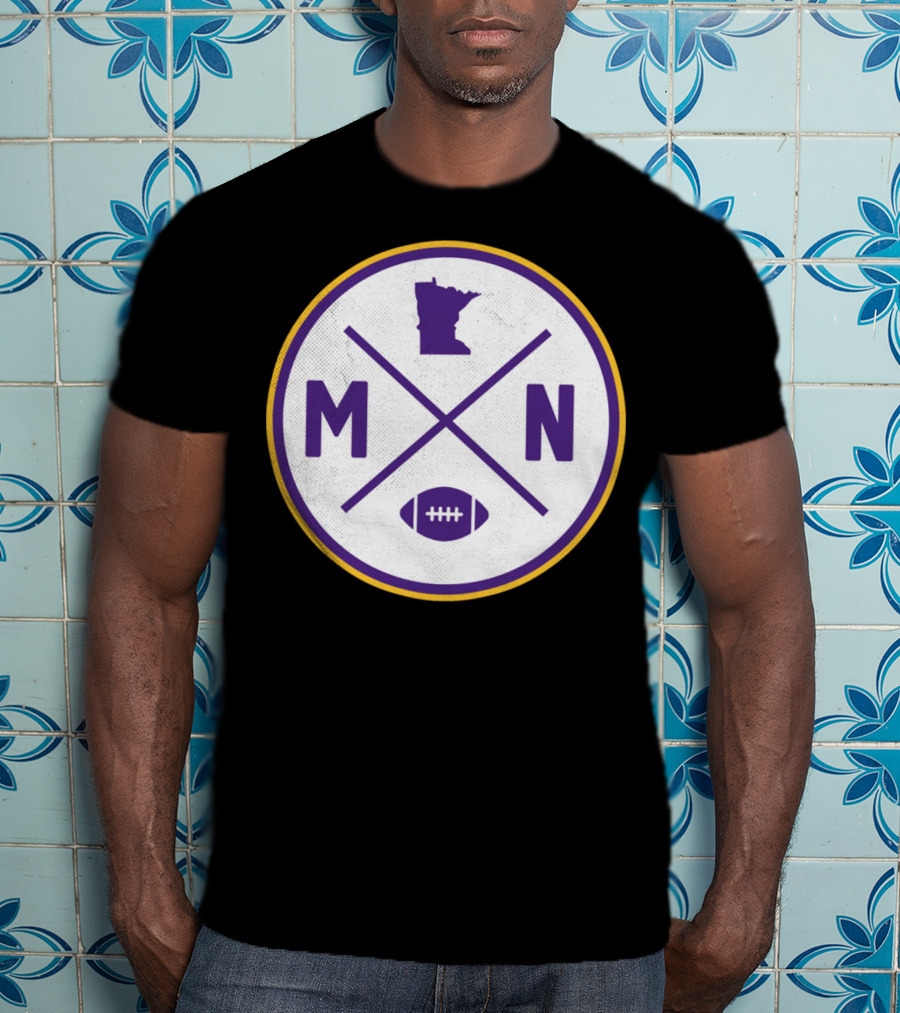 MN State Outline Minnesota Football Crossed Sticks Icon Purple Gold Circle T-Shirt