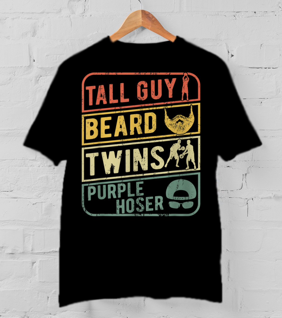 Tall Guy Beard Twins Purple Hoser Sports Iconic Symbols T-Shirt
