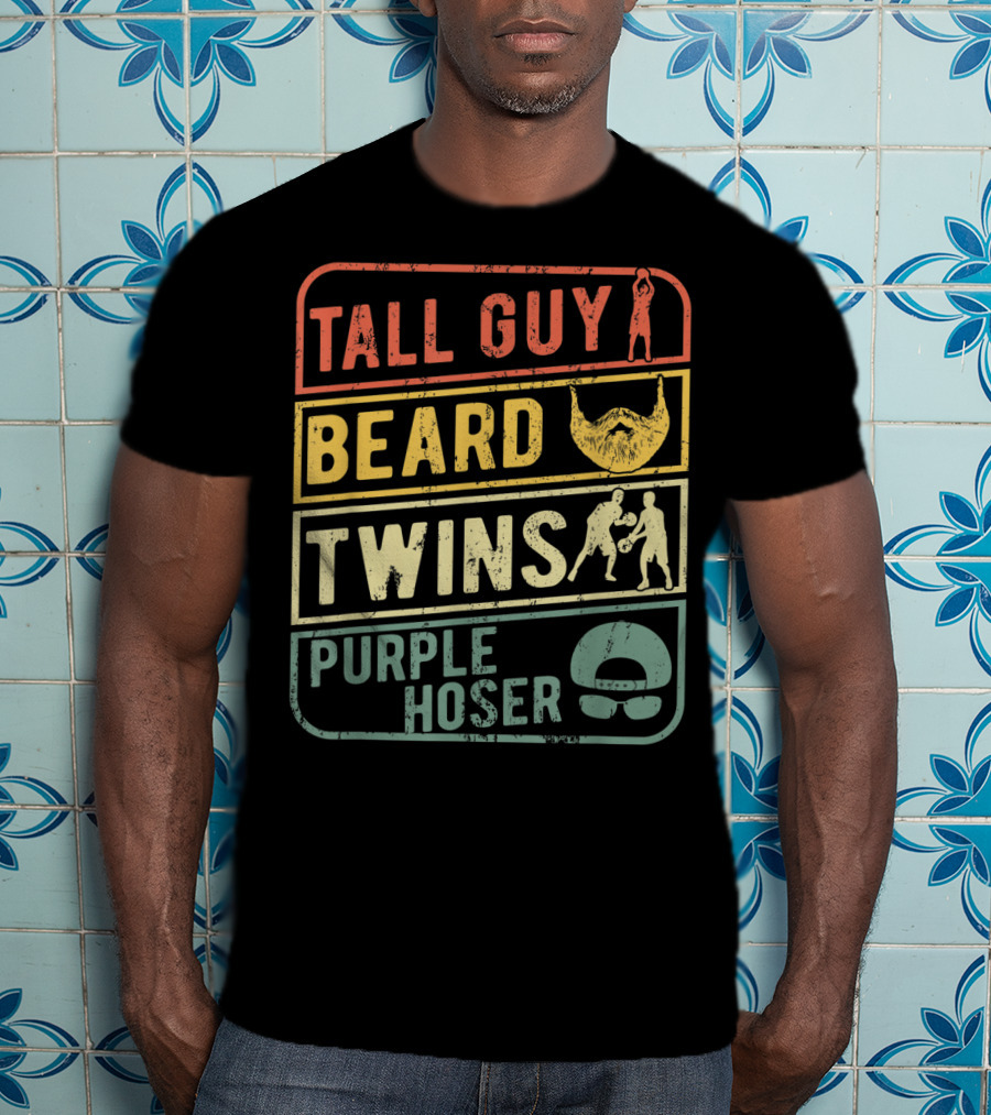 Tall Guy Beard Twins Purple Hoser Sports Iconic Symbols T-Shirt