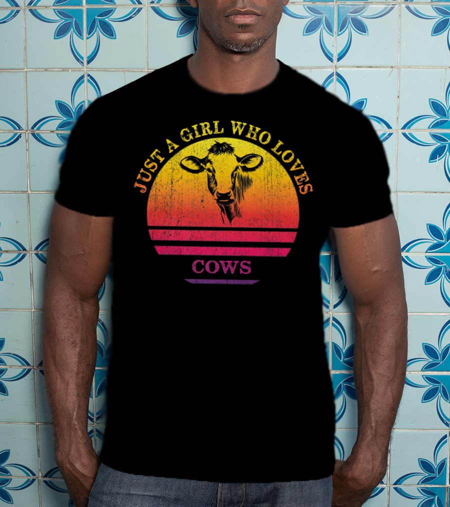 Just A Girl Who Loves Cows Sunset Vintage Cow Retro Pastel Sunset T-Shirt