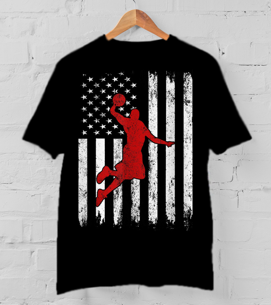 Proud American Basketball Vintage Flag Dunking T-Shirt