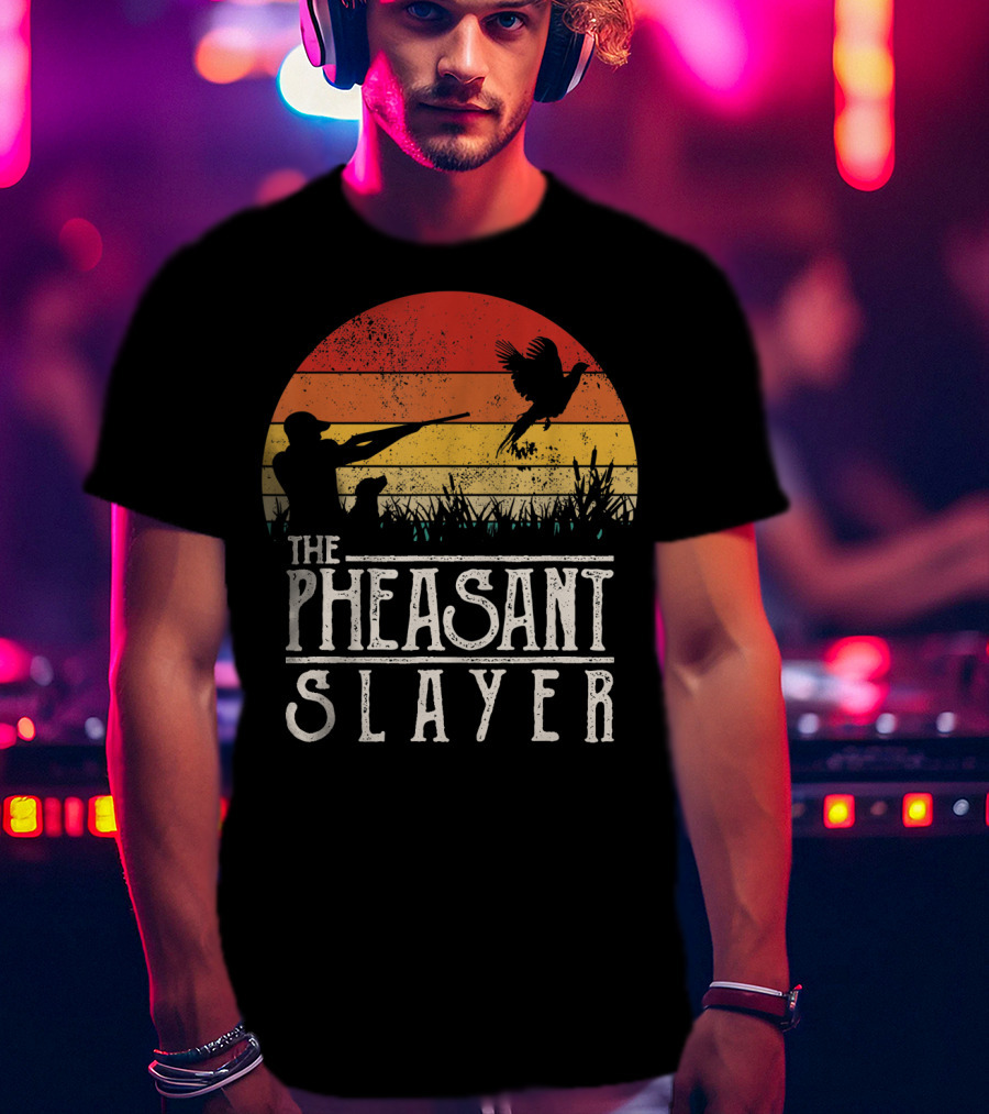 The Pheasant Slayer Vintage Sunset Hunting Scene T-Shirt