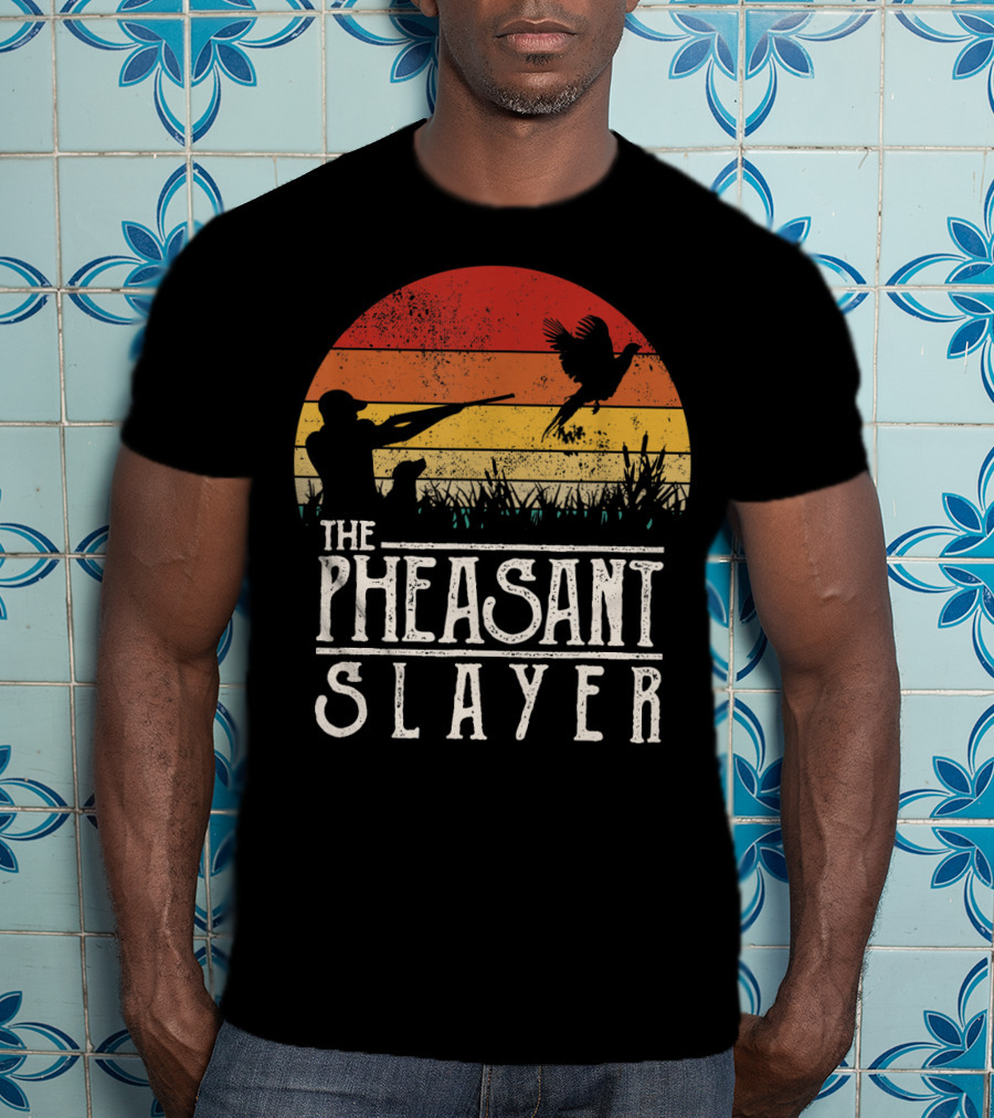 The Pheasant Slayer Vintage Sunset Hunting Scene T-Shirt