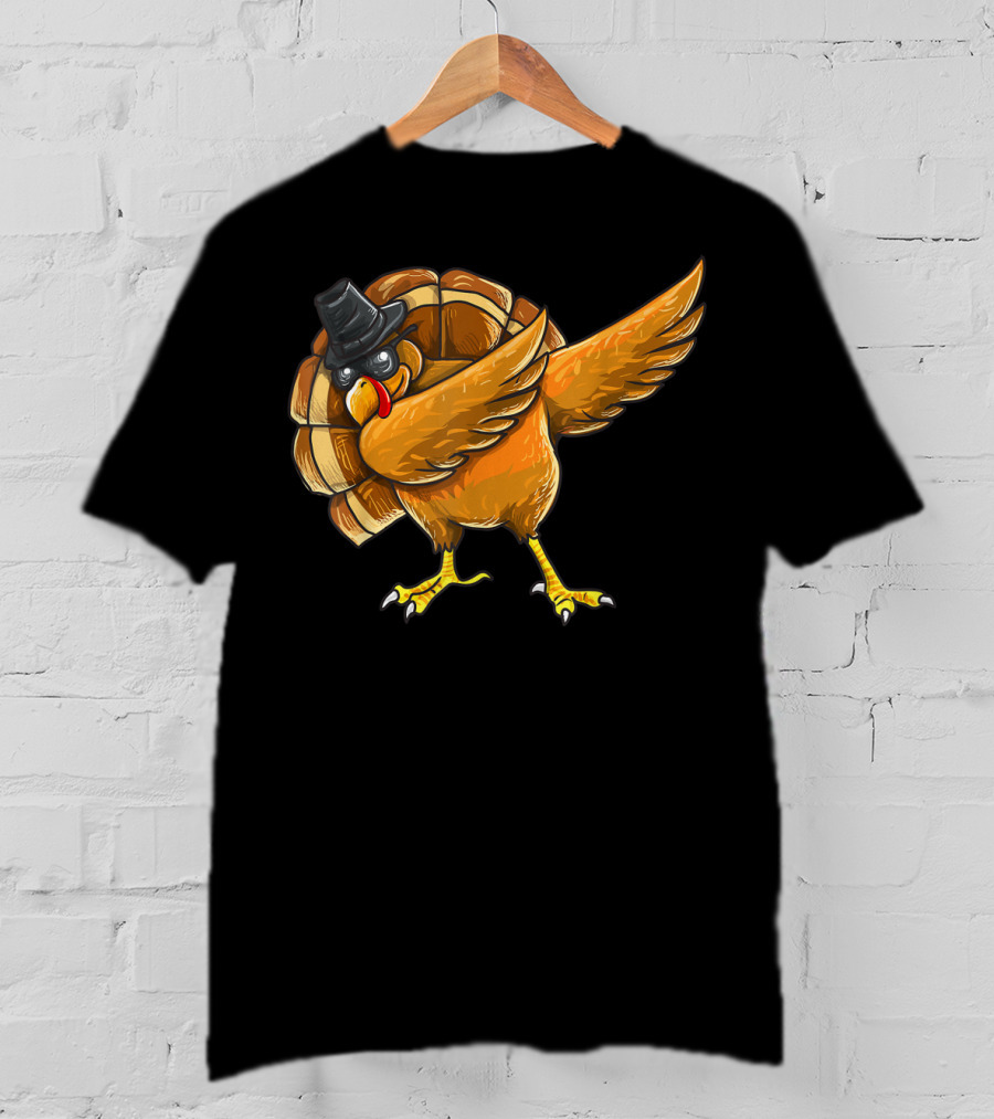 Dabbing Turkey Thanksgiving Boys Turkey Day Fun Hip Hop Bird With Hat T-Shirt