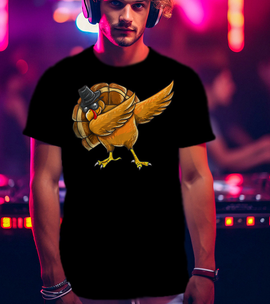 Dabbing Turkey Thanksgiving Boys Turkey Day Fun Hip Hop Bird With Hat T-Shirt