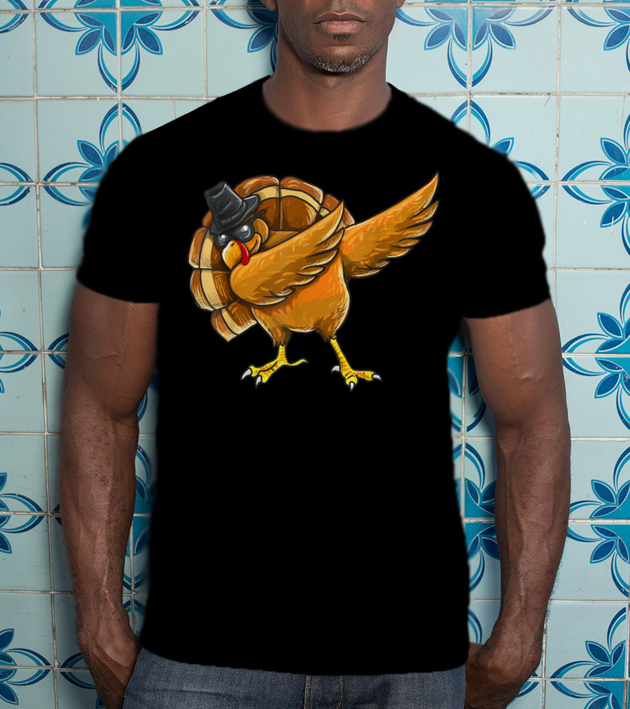 Dabbing Turkey Thanksgiving Boys Turkey Day Fun Hip Hop Bird With Hat T-Shirt