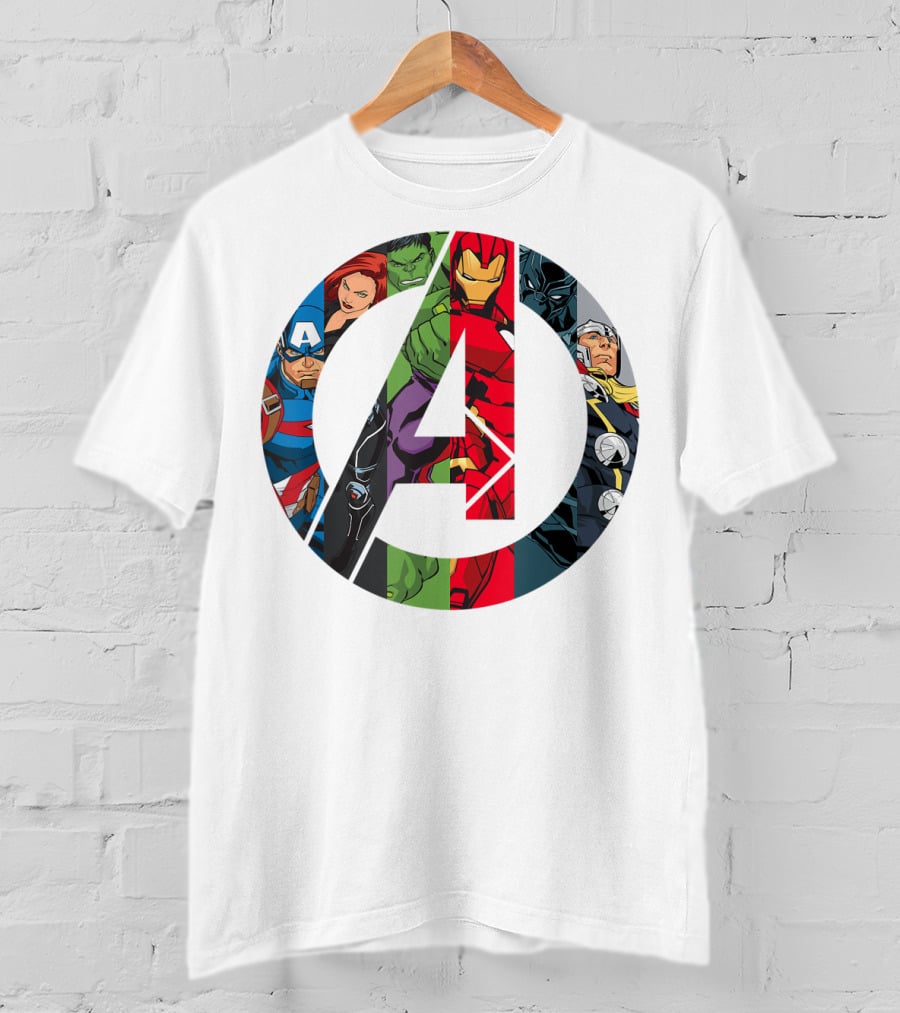 Avengers Assemble Icon With Captain America, Black Widow, Hulk, Iron Man, Black Panther, Thor T-Shirt