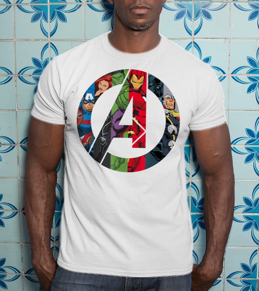 Avengers Assemble Icon With Captain America, Black Widow, Hulk, Iron Man, Black Panther, Thor T-Shirt