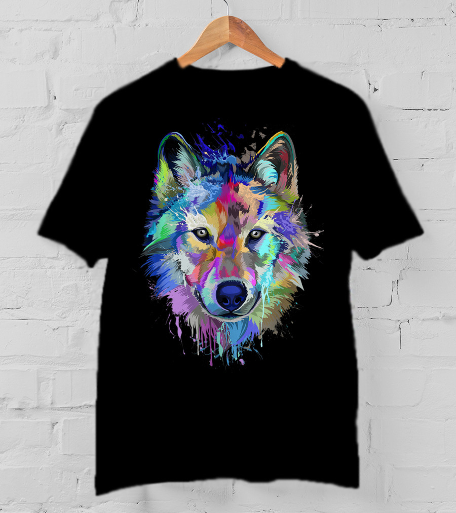 Wolf Lovers Colorful Dripping T-Shirt