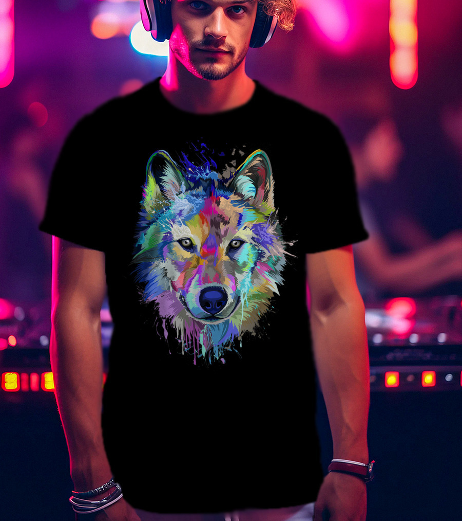 Wolf Lovers Colorful Dripping T-Shirt