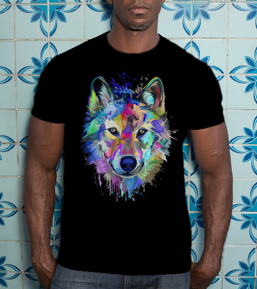 Wolf Lovers Colorful Dripping T-Shirt