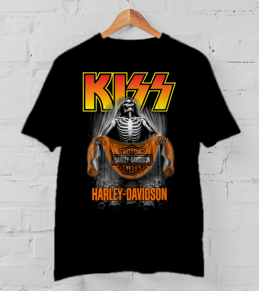 Kiss Harley Davidson Skeleton Motor Cycles T-Shirt