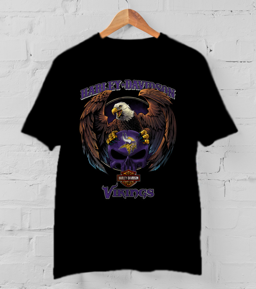 Harley Davidson Minnesota Vikings Eagle Skull T-Shirt