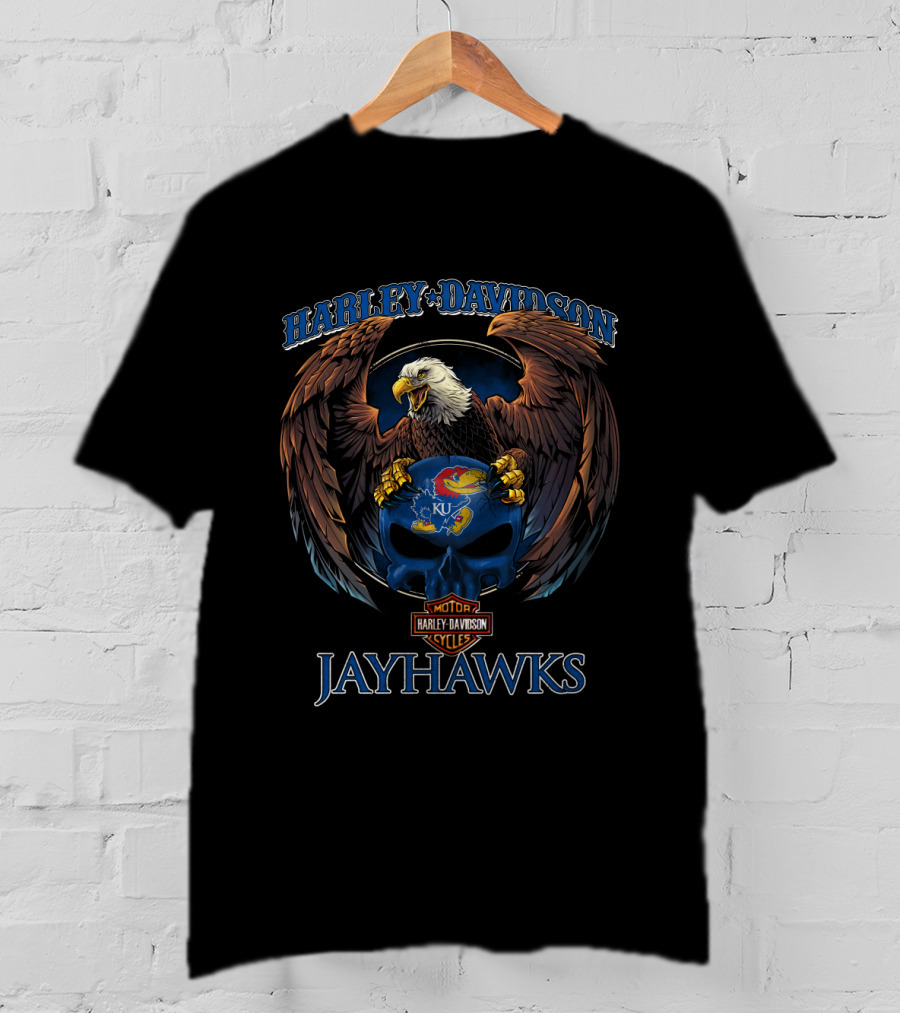Harley Davidson Kansas Jayhawks Ku Motor Cycles Eagle T-Shirt