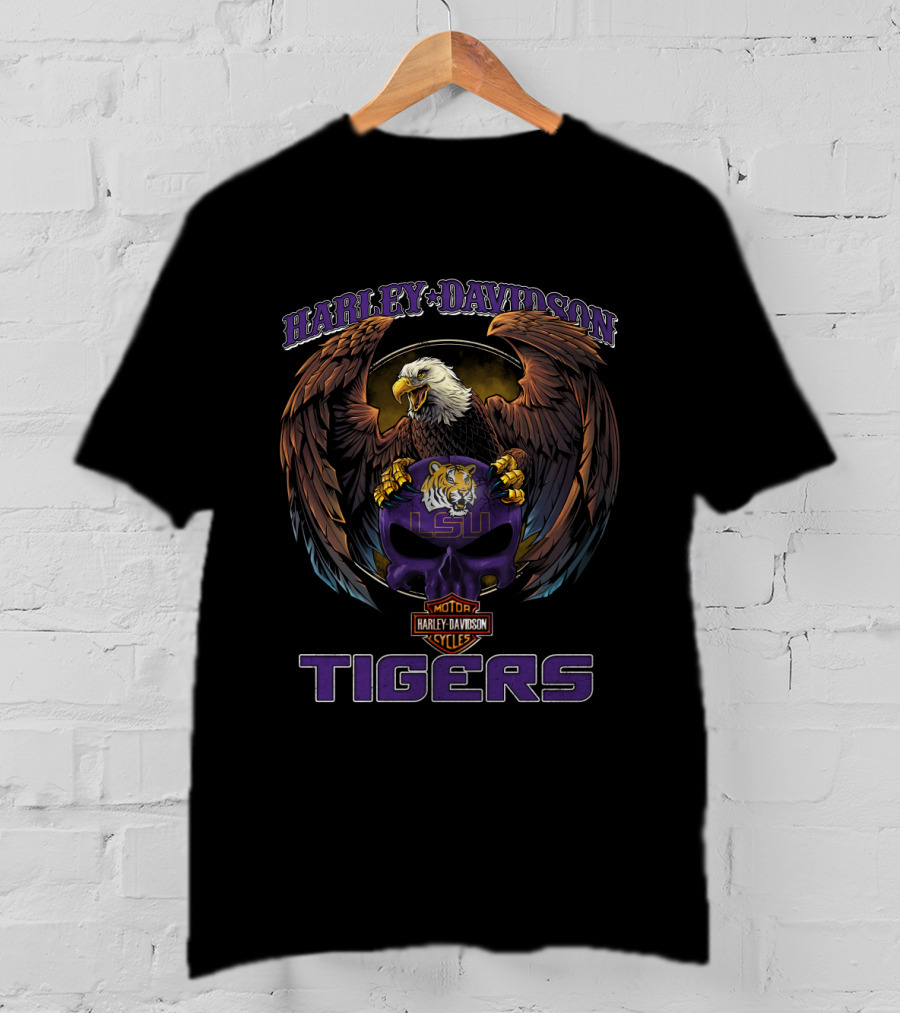 Harley Davidson Lsu Tigers Eagle Motor Cycles T-Shirt