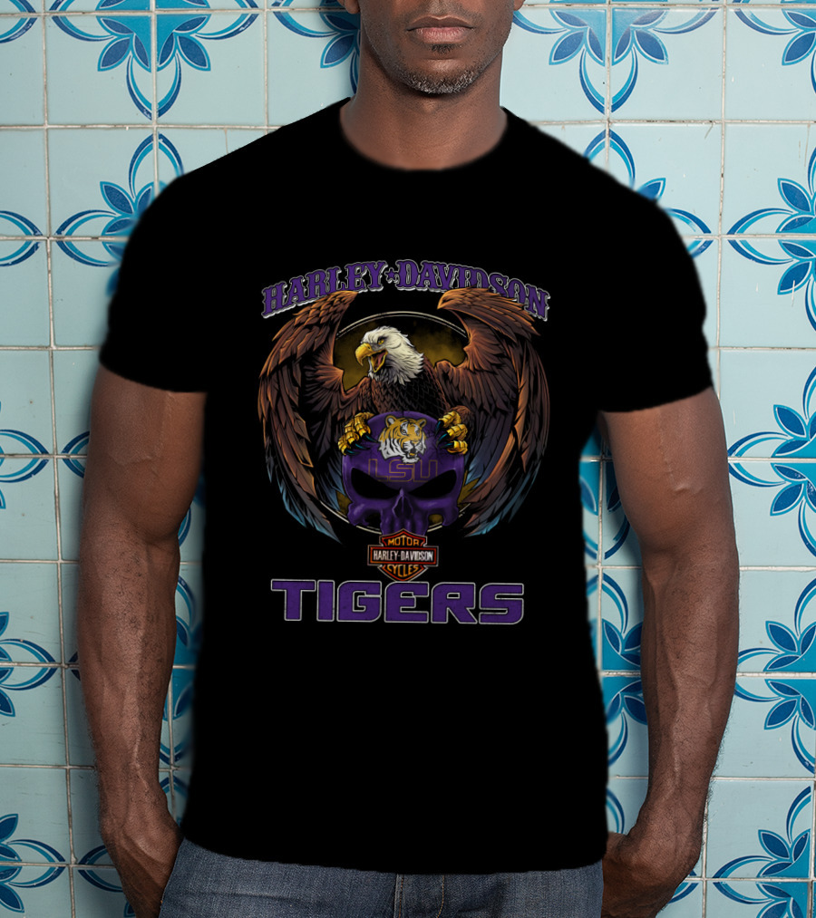 Harley Davidson Lsu Tigers Eagle Motor Cycles T-Shirt