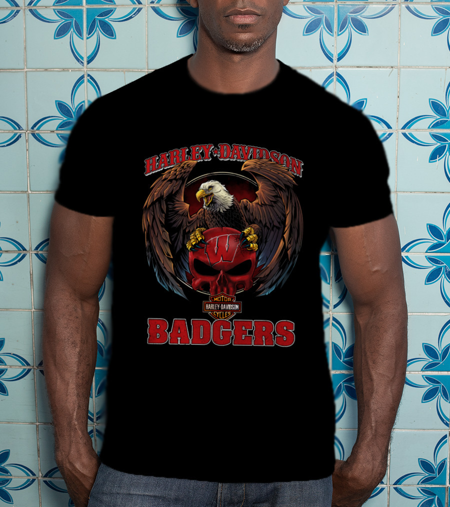 Harley Davidson Wisconsin Badgers Eagle Motorcycles T-Shirt