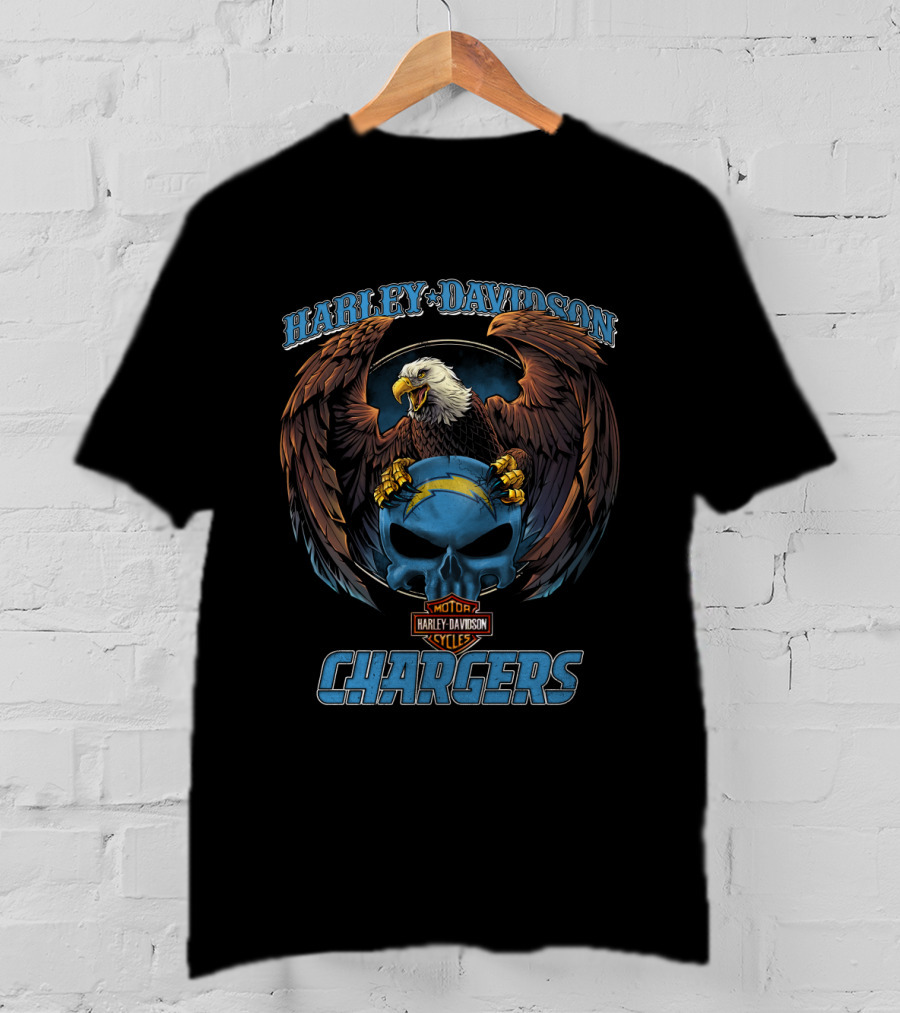 Harley Davidson Los Angeles Chargers Bald Eagle Skull T-Shirt