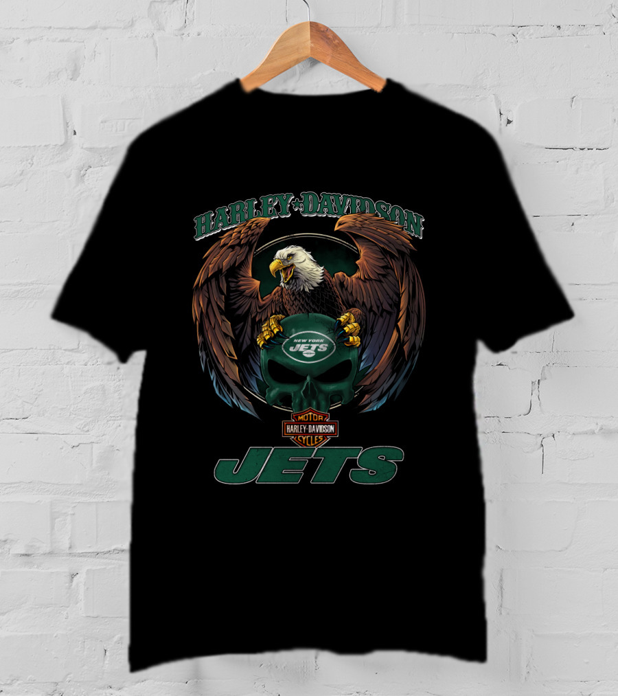Harley Davidson New York Jets Motorcycle Eagles Motor Cycles T-Shirt