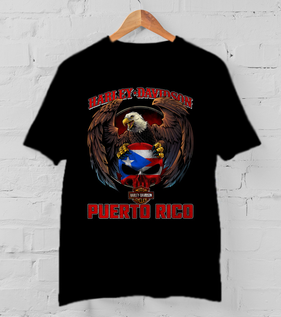 Harley Davidson Puerto Rico Eagle And Flag Skull T-Shirt