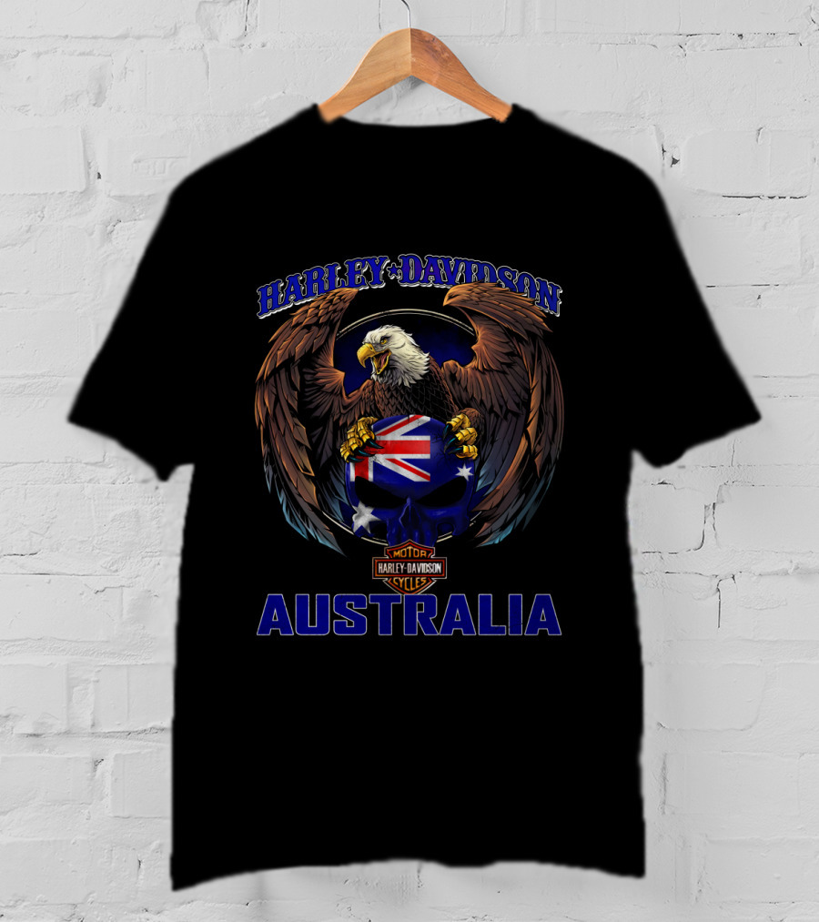Harley Davidson Australia Motorcycles Eagle Flag T-Shirt
