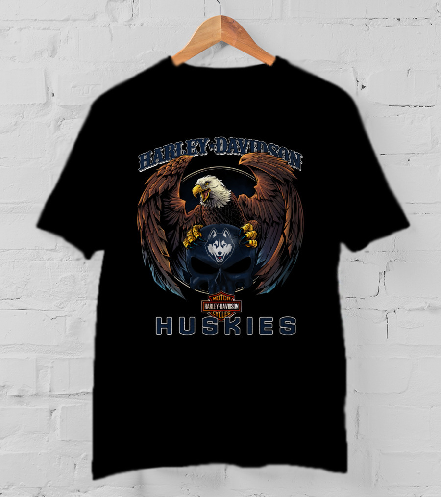 Harley Davidson Eagles Connecticut Huskies Football T-Shirt