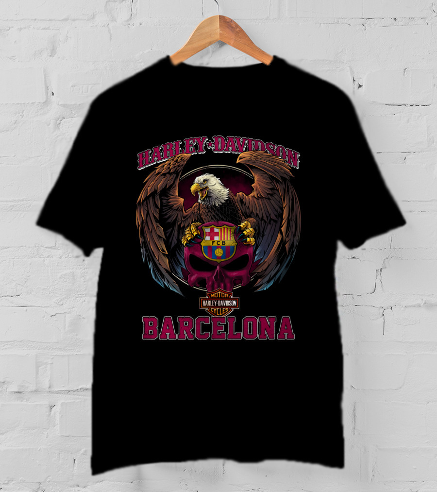 Harley Davidson Barcelona Eagle Fcb Shield Motorcycle Cycles T-Shirt