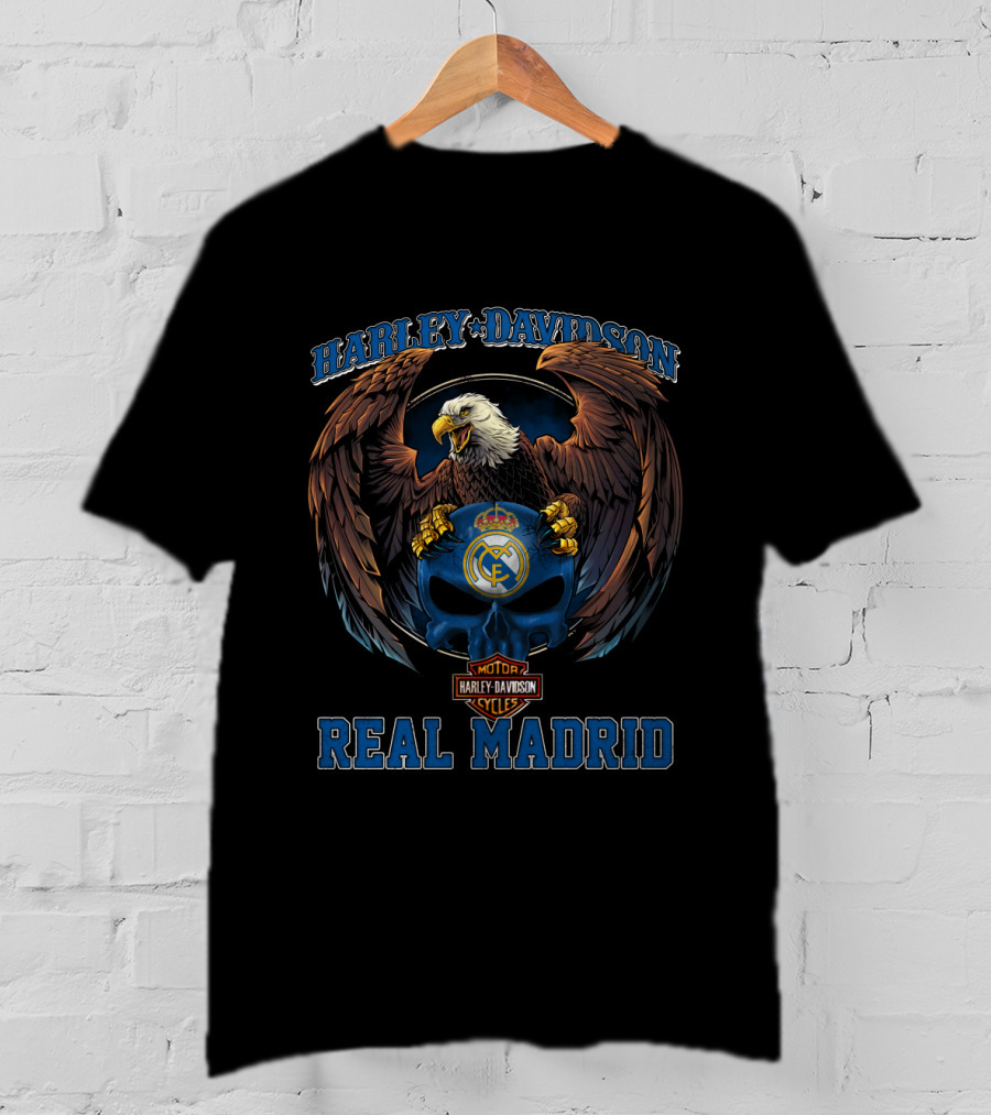 Harley Davidson Eagle Real Madrid Moto Cycles Crest T-Shirt