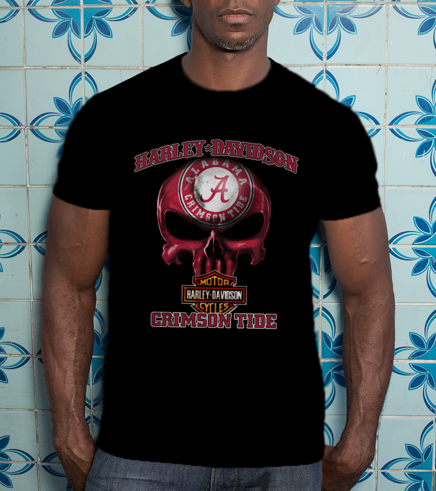 Harley Davidson Alabama Crimson Tide Skull T-Shirt
