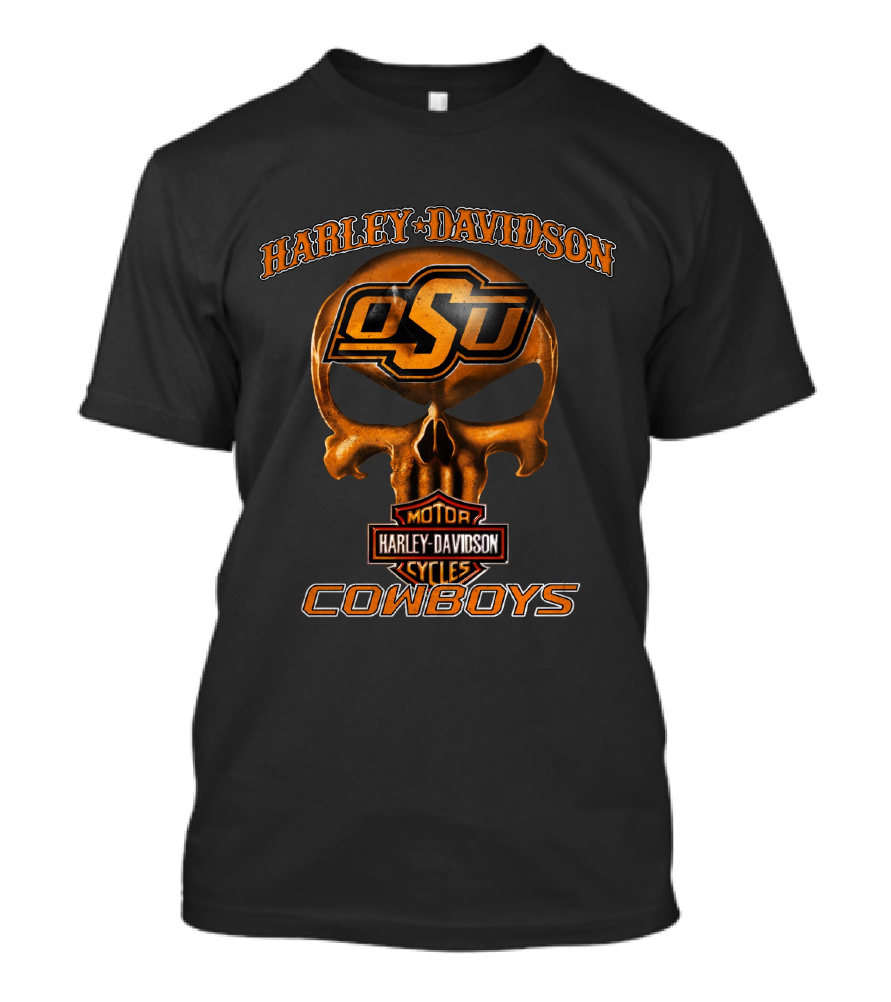 Harley Davidson Osu Motorcycles Cowboys Skull T-Shirt