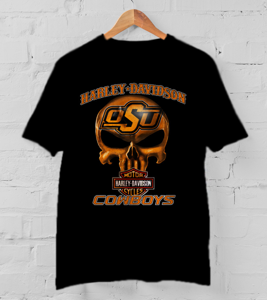 Harley Davidson Osu Motorcycles Cowboys Skull T-Shirt