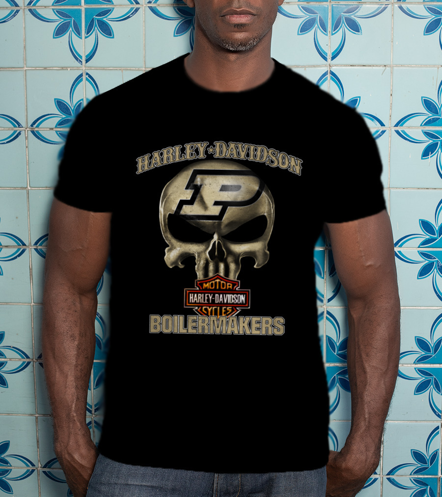 Harley Davidson Purdue Boilermakers Skull Motorcycles T-Shirt