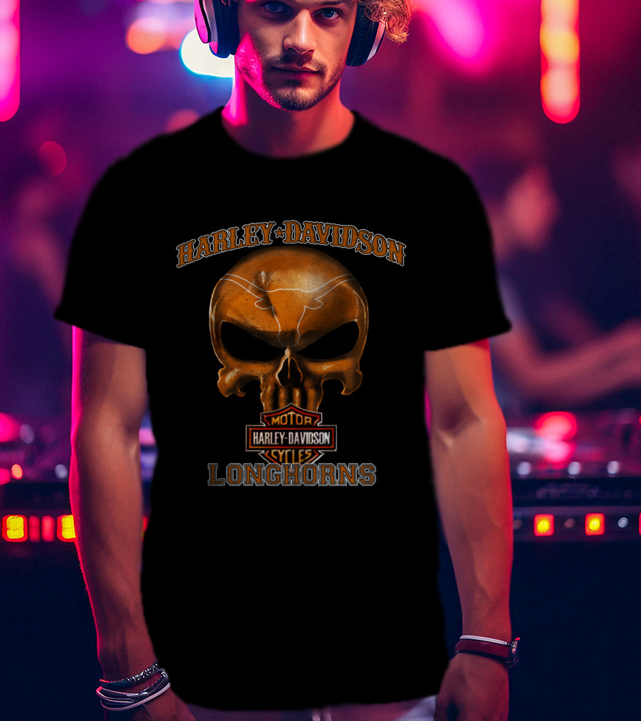 Harley Davidson Skull Longhorns Texas Motorcycle Cycles T-Shirt
