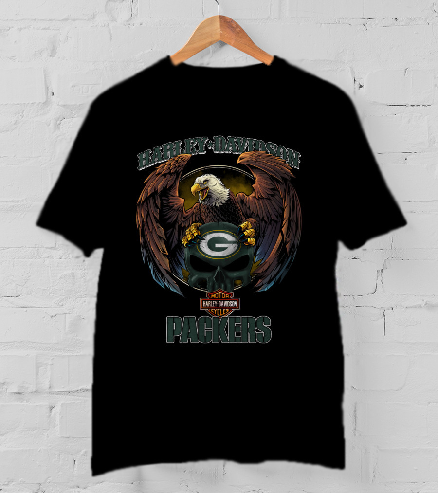 Harley Davidson Green Bay Packers Eagle Motor Cycles T-Shirt