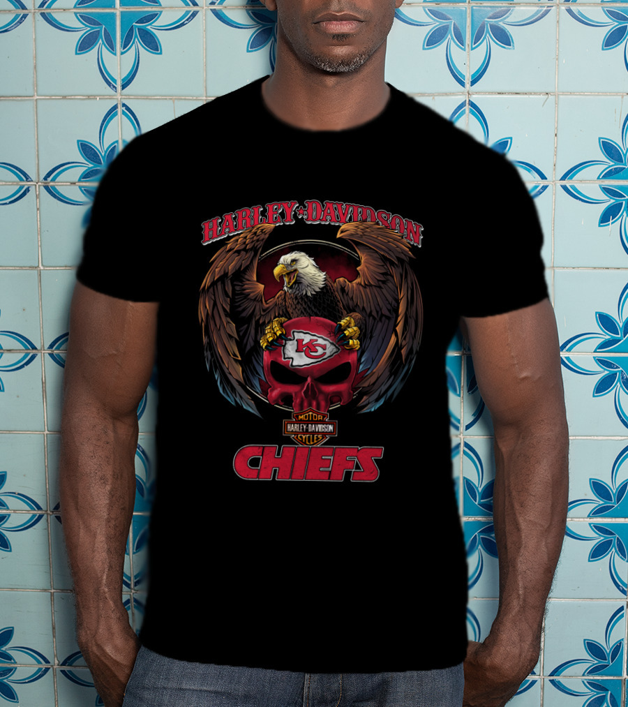 Harley Davidson Kansas City Chiefs Kc Logo With Eagle And Skull T-Shirt