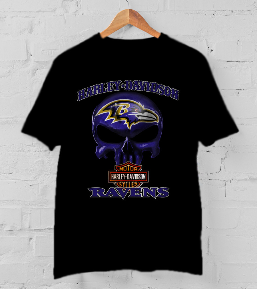 Harley Davidson Skull Baltimore Ravens Motor Cycles Nfl T-Shirt