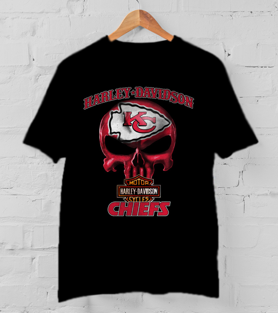 Harley Davidson Kansas City Chiefs Skull Hl Nfl Motor Cycles T-Shirt
