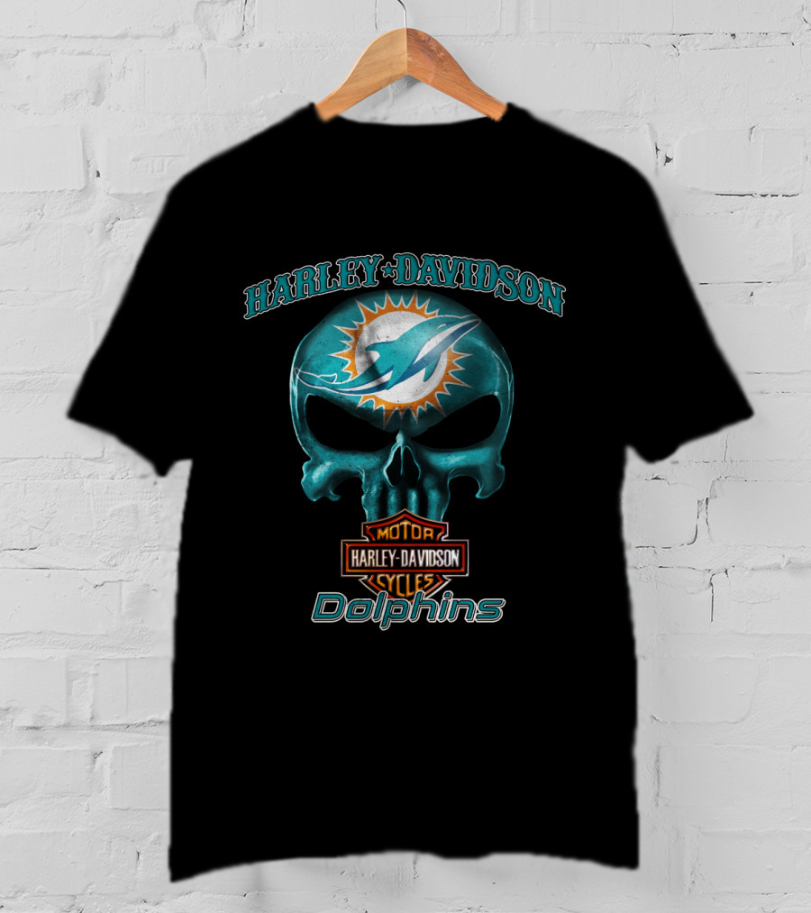 Harley Davidson Skull Miami Dolphins Nfl T-Shirt