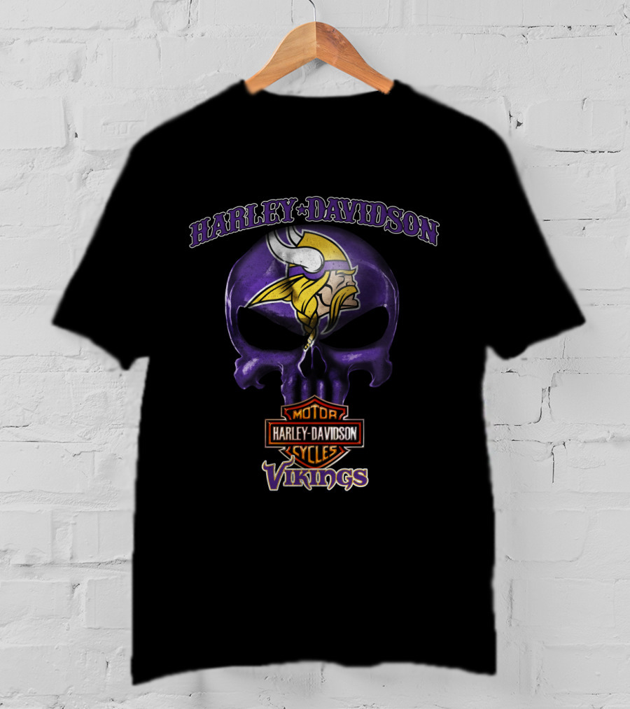 Harley Davidson Skull Minnesota Vikings T-Shirt