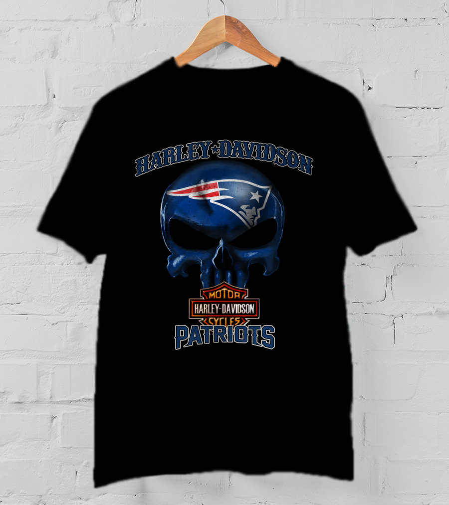 Harley Davidson Skull New England Patriots Motor Cycles T-Shirt