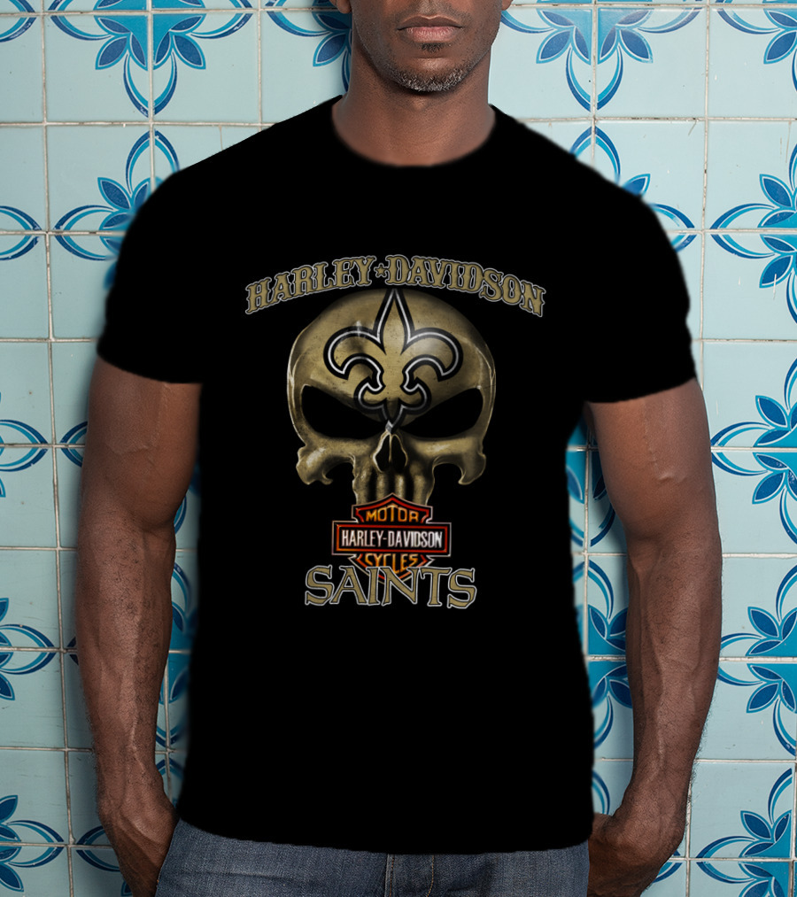 Harley Davidson Skull New Orleans Saints Nfl Fleur-De-Lis T-Shirt