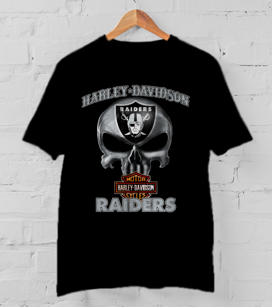 Harley Davidson Skull Raiders Nfl Oakland Raiders Motorcycles T-Shirt