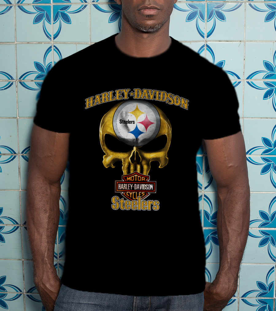 Harley Davidson Skull Steelers Nfl Pittsburgh T-Shirt
