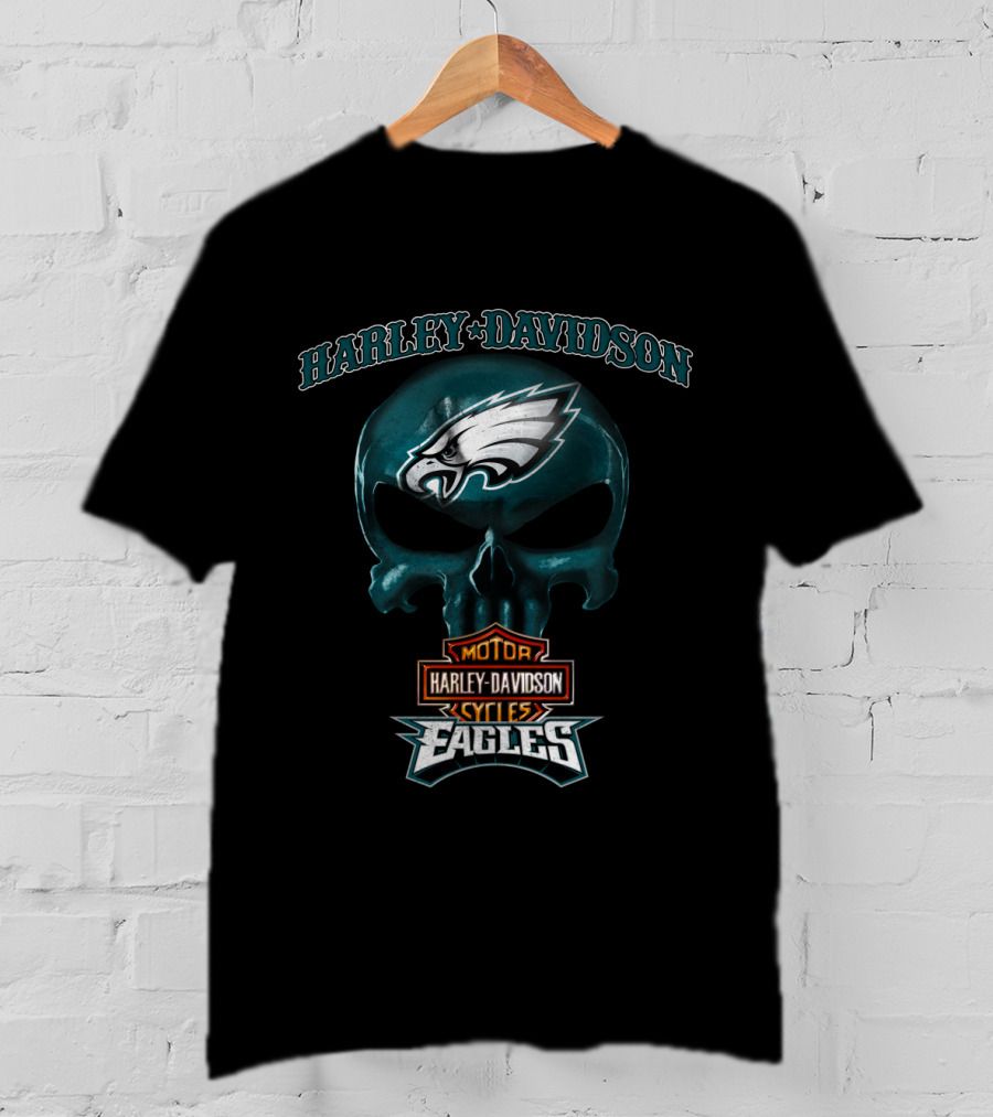 Harley Davidson Motor Cycles Skull Philadelphia Eagles T-Shirt