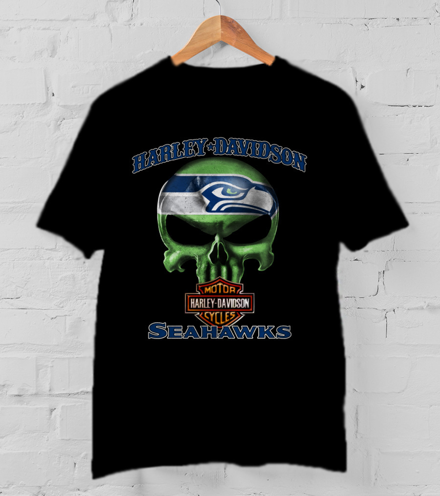 Harley Davidson Seahawks Skull Harley Davidson Motor Cycles Seattle Seahawks T-Shirt